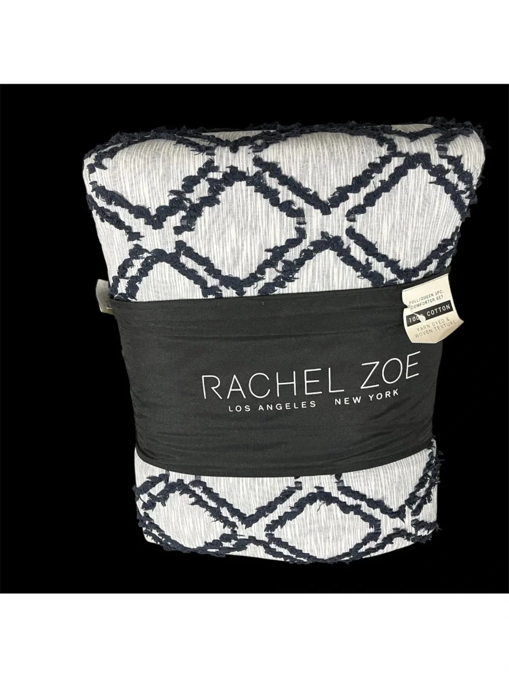 Rachel Zoe Full/Queen Comforter Only Cotton Yarn Dyed Navy Blue No Shams New